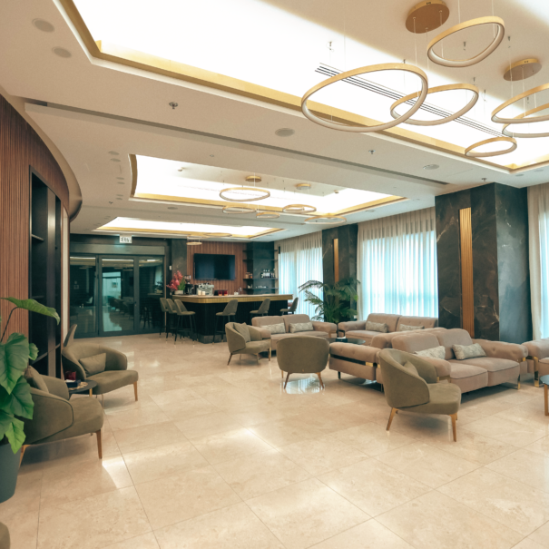 Lobby Lounge area in bright tower hotel in Bethlehem